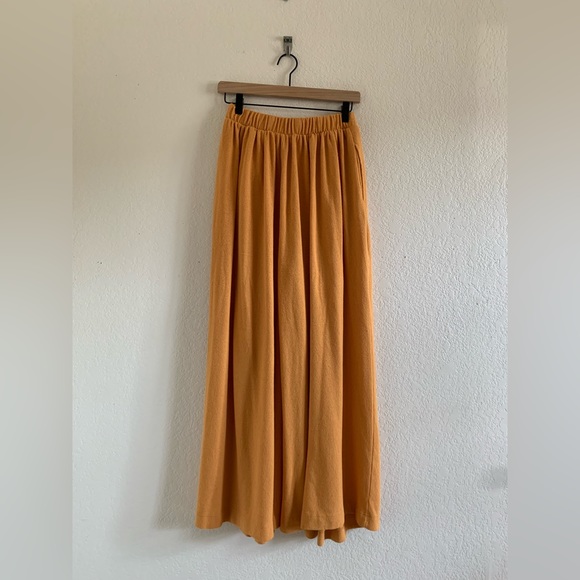 FP Beach Women’s Elastic Waist Wide Leg Pants Pleated Bronze High-Rise Cotton - Picture 2 of 12